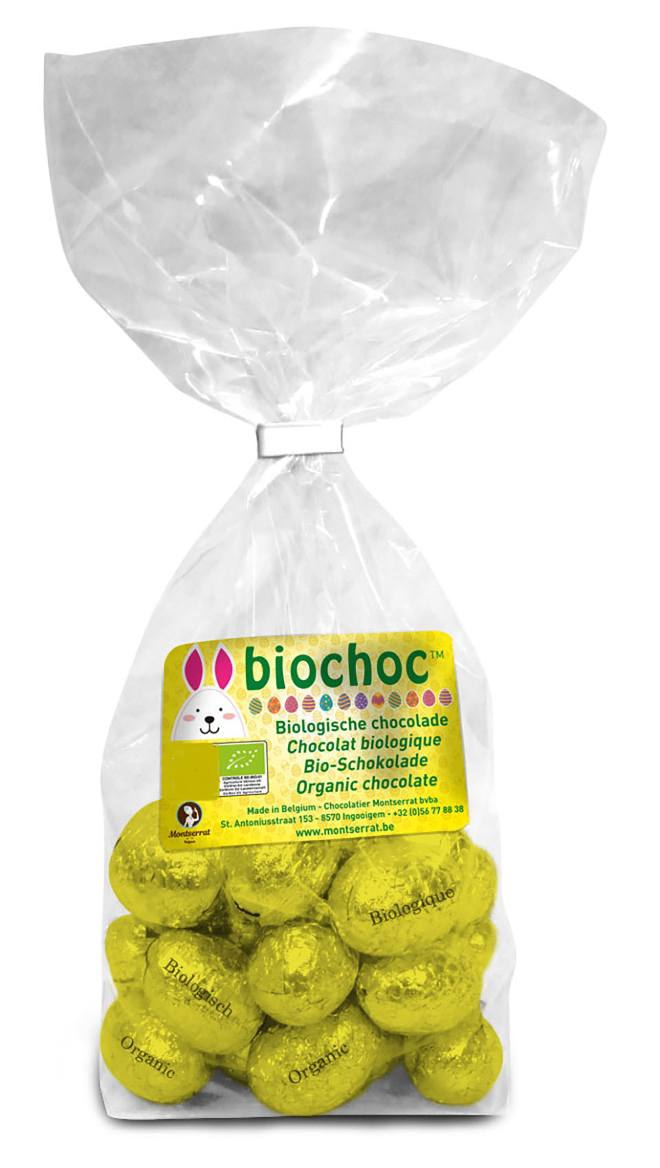 Biochoc Oeufs Pâques rempli en sachet blanc bio 150g